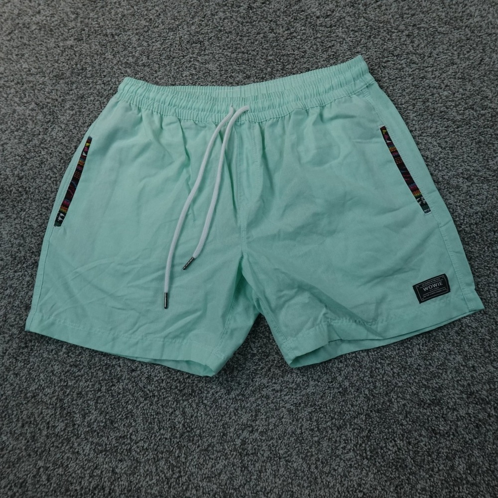 Wowie Shorts Mens L Blue Green Elastic Waist Drawstring Performance Workout Gym